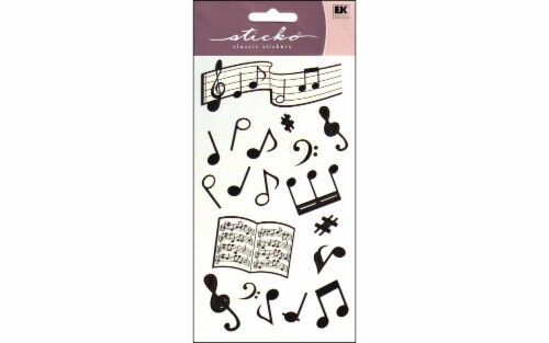 EK Success Sticko Silhouette Musical Notes Sticker Sheet - 19 Piece - Black/White Perspective: front