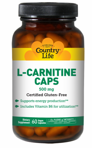 Country Life L-Carnitine 500 mg Vegan Capsules Perspective: front
