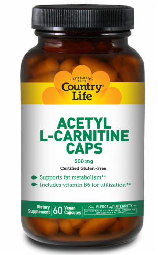 Country Life Acetyl L-Carnitine 500 mg Vegan Capsules Perspective: front