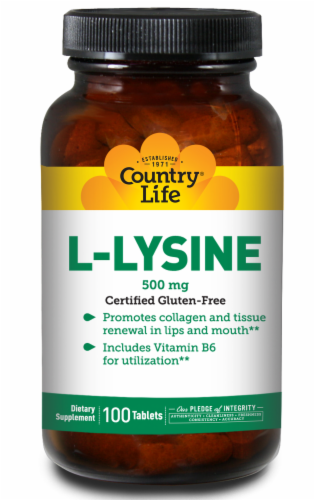 Country Life L-Lysine Tablets 500mg Perspective: front