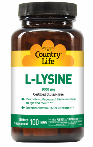 Country Life L-Lysine Tablets 1000mg Perspective: front
