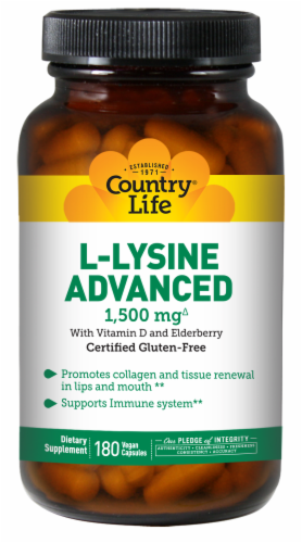 Country Life® L-Lysine Advanced Dietary Supplement Vegan Capsules 1500mg Perspective: front