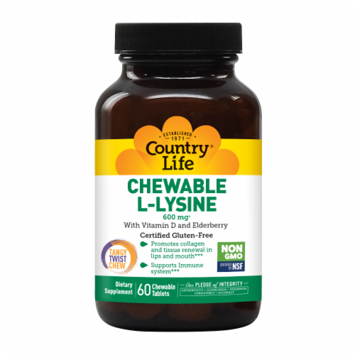 Country Life Tangy Twist Chewable Lysine Tablets 600mg Perspective: front
