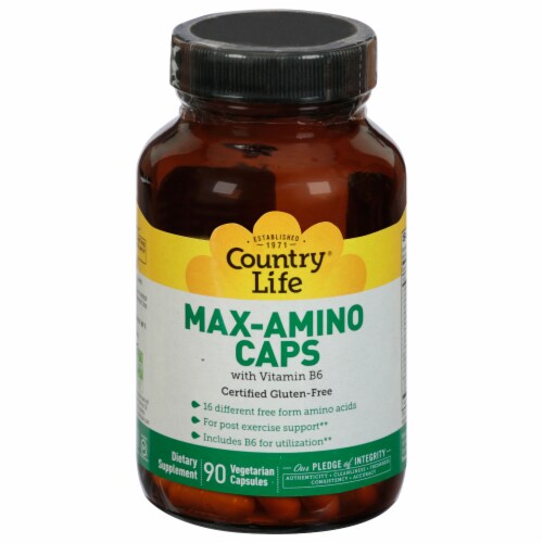 Country Life® Max-Amino with Vitamin B6 Vegetarian Capsules Perspective: front