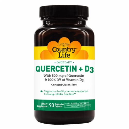 Country Life Gluten Free Quercetin + D3 Vitamin Capsules Perspective: front