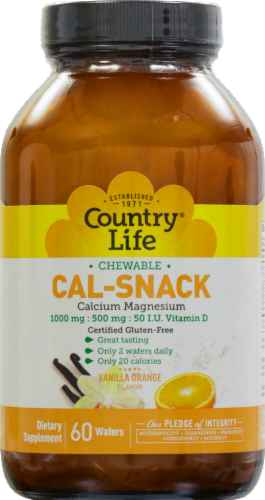 Country Life Calcium 1000 mg & Magnesium 500 mg Vanilla Orange Flavor Chewable Wafers Perspective: front