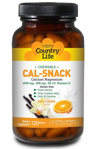 Country Life Chewable Cal-Snack Vanilla Orange Wafers 120 Count Perspective: front