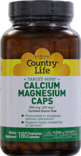 Country Life Calcium 500 mg & Magnesium 250 mg Vegetarian Capsules Perspective: front