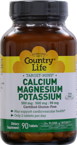 Country Life Calcium 500 mg Magnesium 500 mg & Potassium 99 mg Thin Tablets Perspective: front