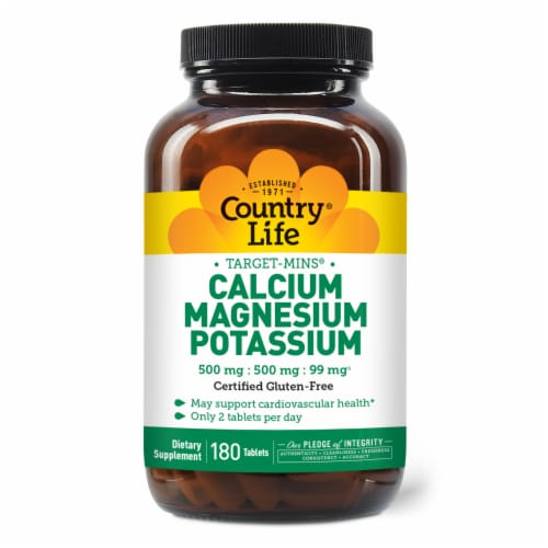 Country Life Calcium 500 mg Magnesium 500 mg & Potassium 99 mg Thin Tablets Perspective: front