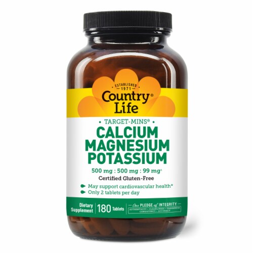 Country Life Calcium 500 mg Magnesium 500 mg & Potassium 99 mg Thin Tablets Perspective: front