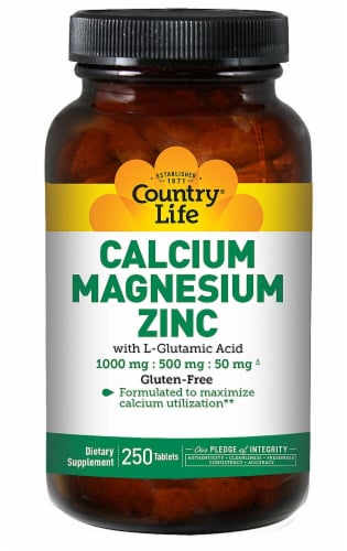 Country Life  Calcium Magnesium Zinc with L-Glutamic Acid Perspective: front