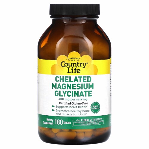 Country Life Chelated Magnesium Glycinate 400 mg - 180 Tablets (133 mg per Tablet ) Perspective: front