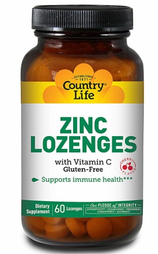 Country Life  Zinc Lozenges with Vitamin C   Cherry Perspective: front