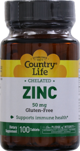 Country Life Chelated Zinc 50 mg Tablets Perspective: front