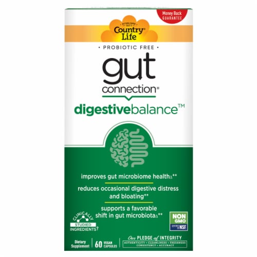 Country Life Gut Connection® Digestive Balance™ Dietary Supplement Vegan Capsules Perspective: front