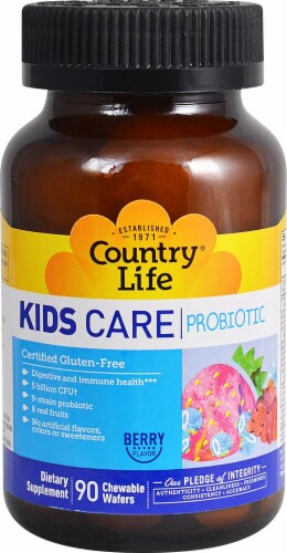 Country Life Kids Care Probiotic Berry Flavor Chewable Wafers Perspective: front