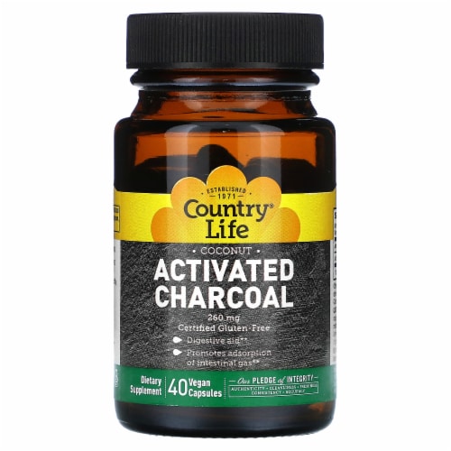 Country Life Coconut Activated Charcoal 260 mg - 40 Vegan Capsules Perspective: front