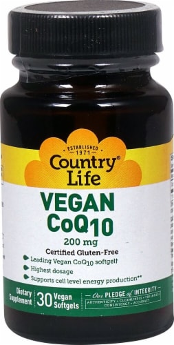 Country Life Vegan CoQ10 Capsules 200 mg Perspective: front