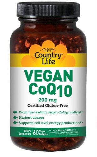 Country Life CoQ10 200 mg Vegan Softgels Perspective: front