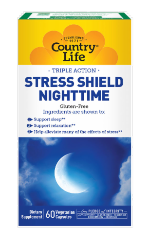 Country Life Triple Action Stress Shield Night-Time Vegetarian Capsules Perspective: front