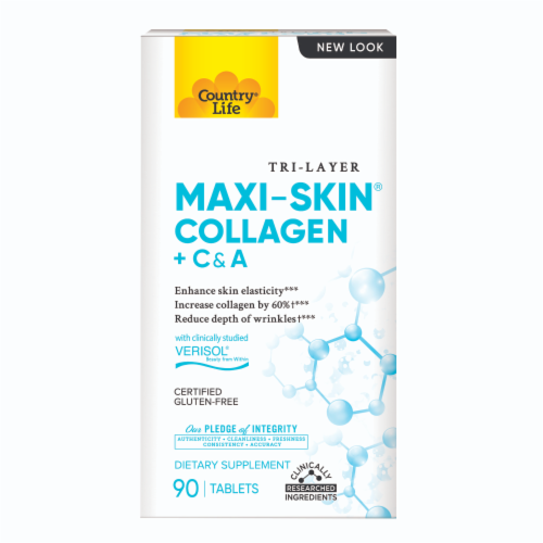 Country Life Tri-Layer Maxi-Skin Collagen + C&A Tablets Perspective: front