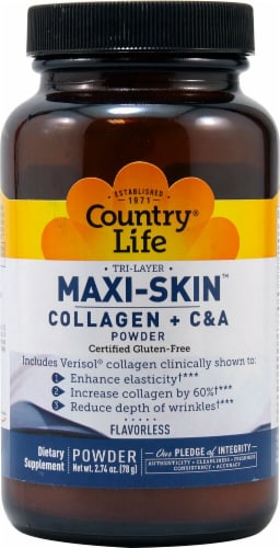 Country Life MAXI-SKIN™ Collagen + C & A  Flavorless Dietary Supplement Perspective: front