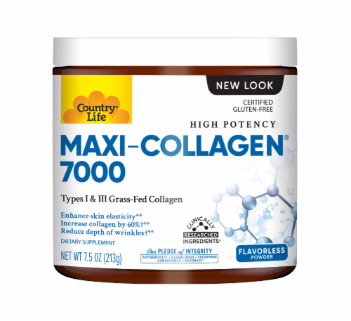 Country Life® Maxi-Collagen 7000 Types I & III Grass-Fed Collagen Perspective: front