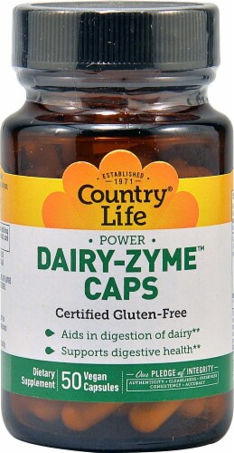 Country Life Power Dairy-Zyme™ Caps Vegan Dietary Supplement Capsules Perspective: front