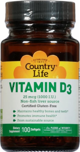 Country Life Vitamin D3 Softgels 1000 IU Perspective: front