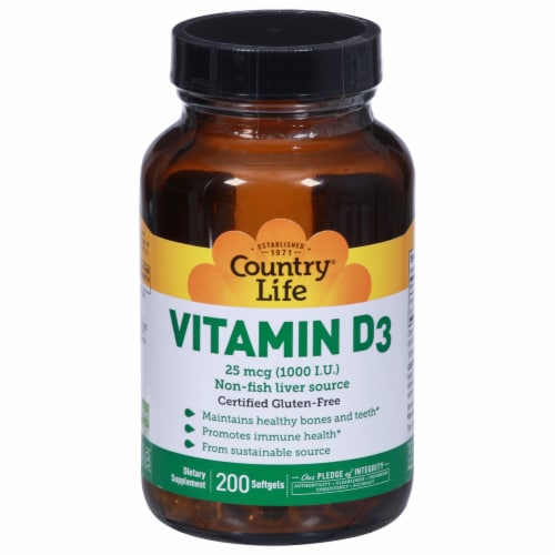 Country Life® Vitamin D3 Softgels 1000IU Perspective: front