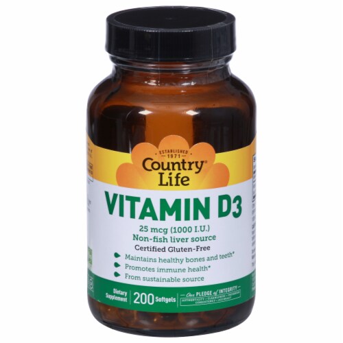 Country Life® Vitamin D3 Softgels 1000IU Perspective: front