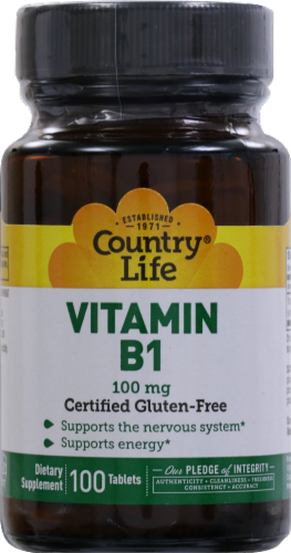 Country Life Vitamin B1 Tablets 100mg 100 Count Perspective: front