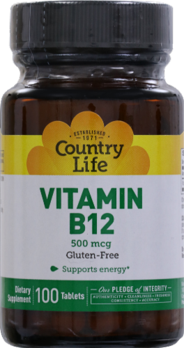 Country Life Vitamin B12 Tablets 500mcg Perspective: front