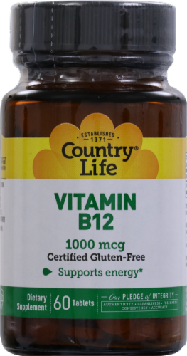 Country Life Vitamin B12 Tablets 60 Count Perspective: front