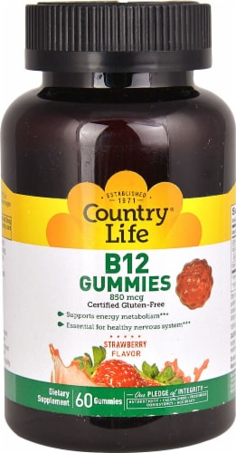 Country Life Strawberry B12 Gummies 60 Count Perspective: front