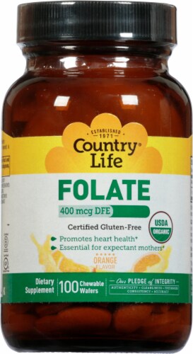 Country Life Folate 400 mcg Orange Flavor Chewable Wafers Perspective: front
