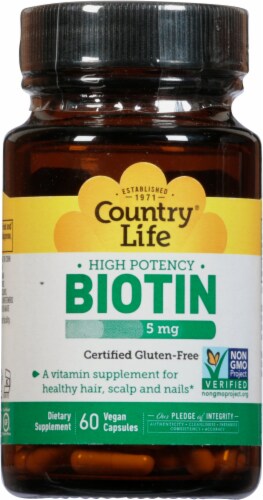 Country Life High Potency Biotin Vegan Capsules 5mg Perspective: front