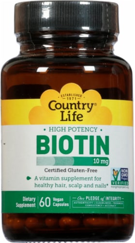 Country Life High Potency Biotin Vegetarian Capsules 10mg Perspective: front
