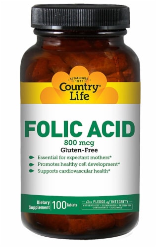 Country Life Folic Acid Tablets 100 Count Perspective: front