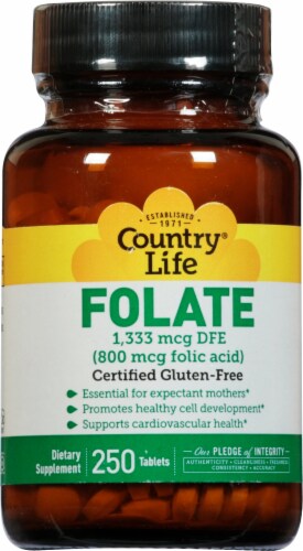 Country Life Folic Acid Tablets 250 Count Perspective: front