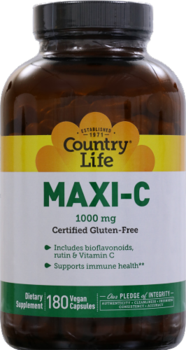 Country Life Maxi-C Vegan Capsules 1000mg 180 Count Perspective: front