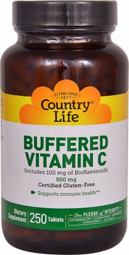 Country Life Buffered Vitamin C Tablets 500mg 250 Count Perspective: front