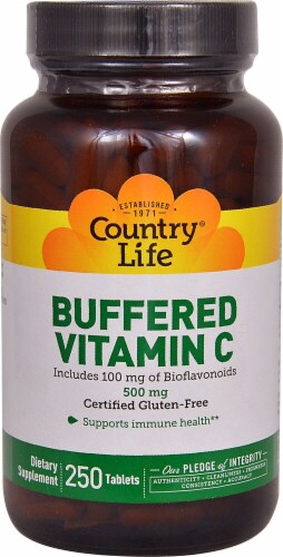 Country Life Buffered Vitamin C Tablets 500mg 250 Count Perspective: front