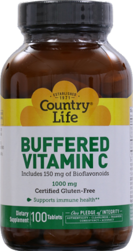 Country Life Buffered Vitamin C Tablets 1000mg 100 Count Perspective: front