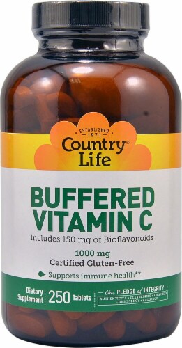 Country Life Buffered Vitamin C Tablets 1000mg 250 Count Perspective: front