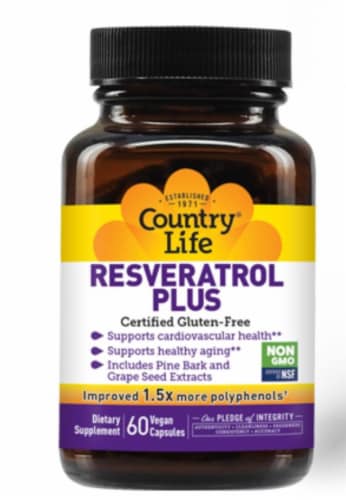 Country Life Resveratrol Plus Vegetarian Capsules Perspective: front