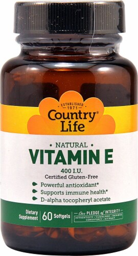 Country Life Natural Vitamin E Softgels 400 IU 60 Count Perspective: front