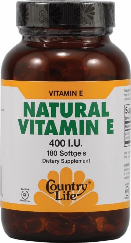 Country Life Natural Vitamin E Softgels 400 IU 180 Count Perspective: front