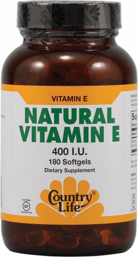 Country Life Natural Vitamin E Softgels 400 IU 180 Count Perspective: front